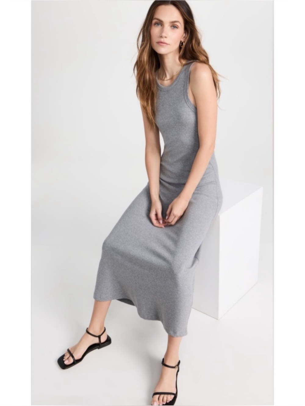 AYR | The Metro Ribbed Maxi Dress in Grey, Size Large